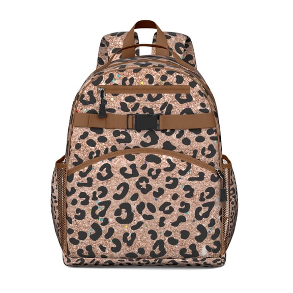 Leopard Backpack for Student Cute Animal Print Cheetah Pattern Bookbag Lightweight Water-Resistant with Chest Strap Fashion Design for Students