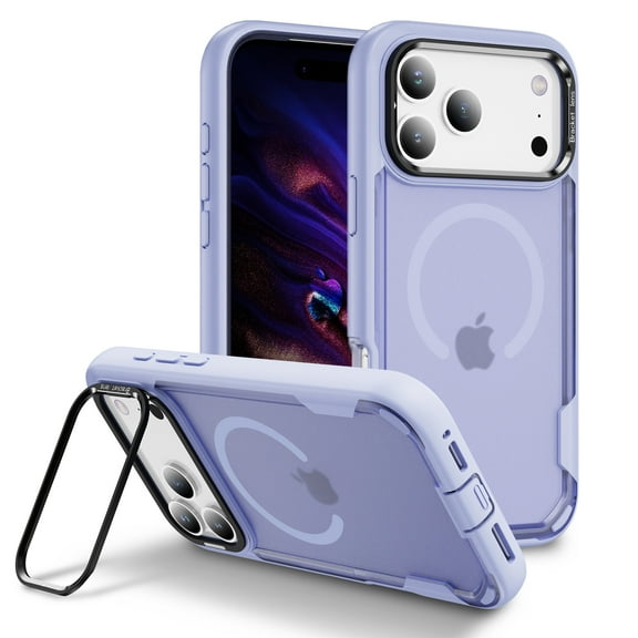 Magnetic Case for iPhone 17 Pro Max with Kickstand, Compatible with Magsafe, Built-in Camera Stash Stand, Military Protection, Skin Feeling Case for iPhone 17 Pro Max, Lightpurple Clear Lightpurple