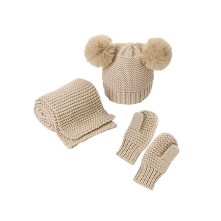 

Toddler Baby Hats Scarf Gloves 3pcs Set Winter Warm Kids Girls Boys Mitten PomPon Woollen Thick Beanies Hat Outfits Suits