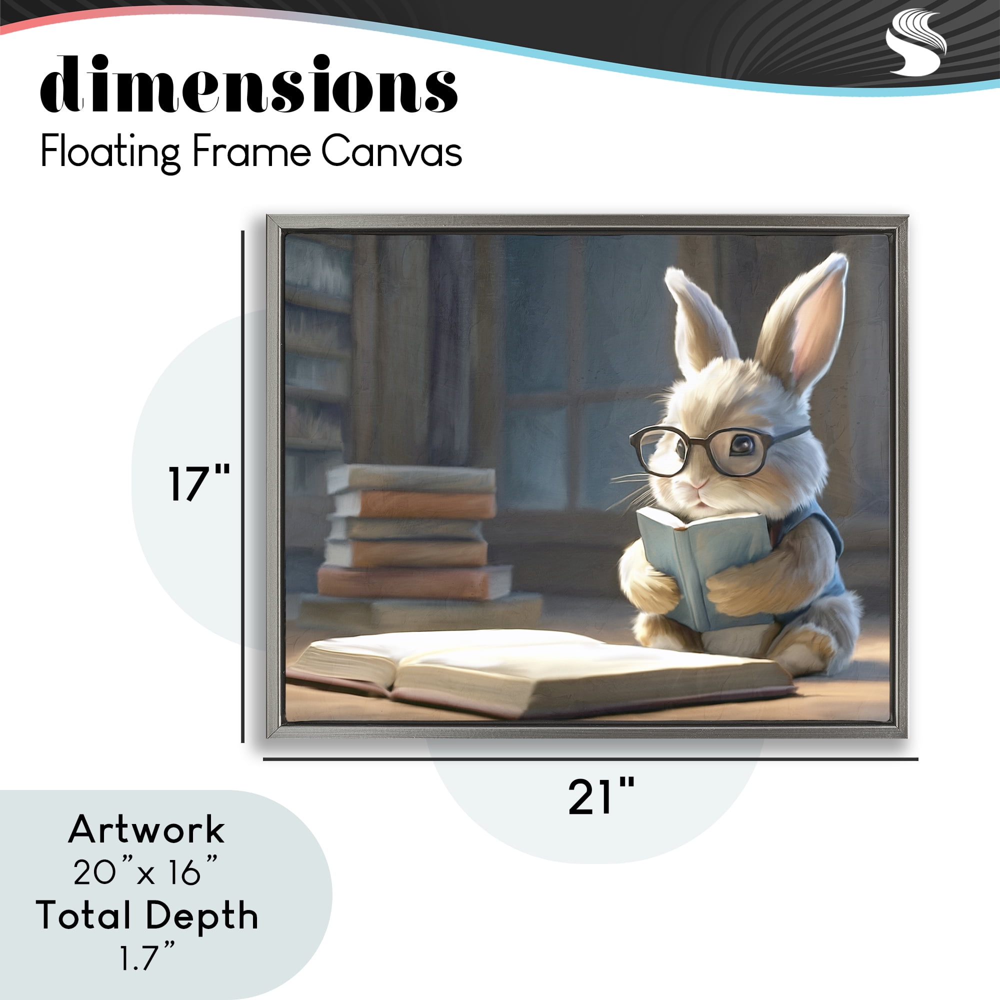 Stupell Industries Bookish Bunny at Desk Gray Framed Floater Canvas Wall Art, design by Kim Allen