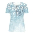 thumbnail image 4 of Qulqfy Henley T-Shirts for Women Smocked Short Sleeve Floral T-Shirts Tunic Women's Trendy Tees L, 4 of 5