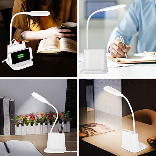 NovoLido Rechargeable Led Desk lamp with USB Charging Port, 4 in 1  Multi-Function, 360° Flexible Metal Hose, 2 Color Modes & Stepless Dimming,  Touch 