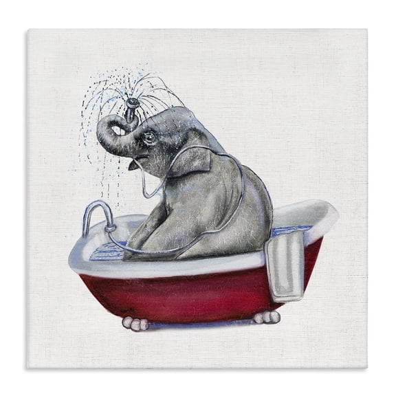 Stupell Industries Eclectic Elephant in Red Bathtub Playful Safari Animal Canvas Art, 17 x 17, by Donna Brooks