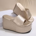 thumbnail image 3 of Hinvhai Wedge Chunky Platform Womens Sandals Backless Slip on Comfy Round Open Toe Mules Summer Sandals for Women Gold 7(39), 3 of 9