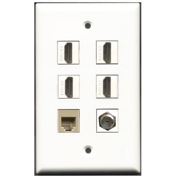 RiteAV - 4 Port HDMI 1 Coax Cable TV- F-Type 1 Phone RJ11 RJ12 Beige Wall Plate