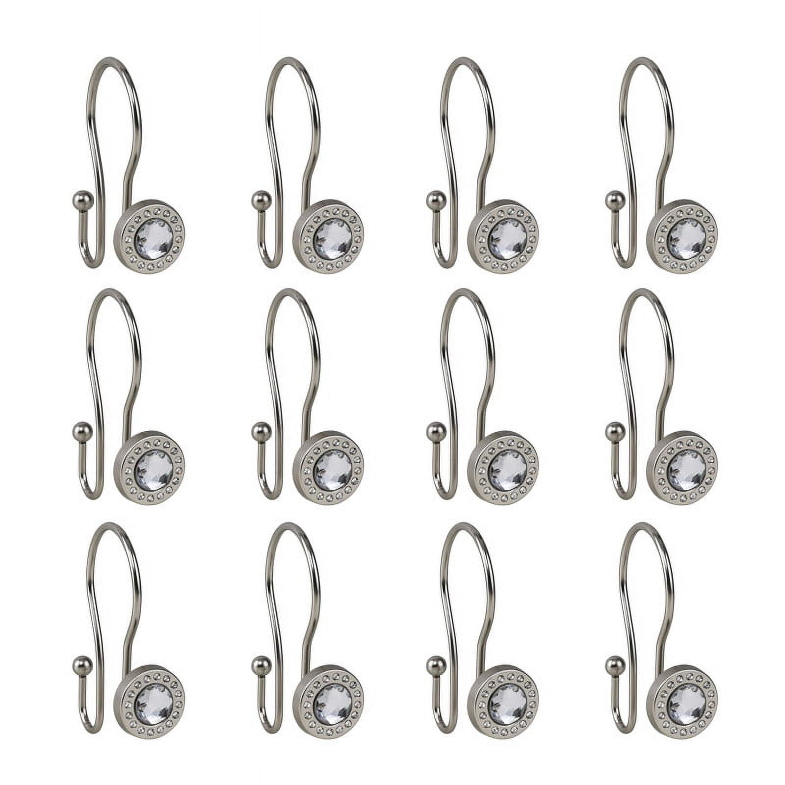 Utopia Alley Shower Rings, Double Shower Curtain Hooks for Bathroom, Rust Resistant Shower Curtain Hooks Rings, Crystal Design, Set of 12, Brushed Nickel