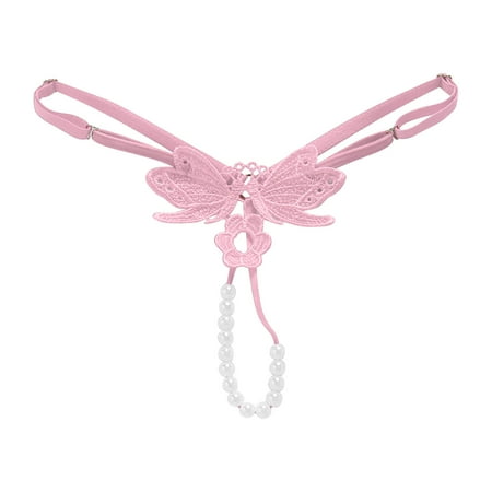 Ploknplq Thongs for Women Womens Underwear Sexy Crotchless Panties for Women Transparent Hot Embroidered Pearl Pants Open Crotch Thong Panties Panties for Women Womens Underwear Cotton Pink One Size