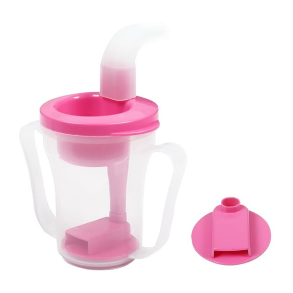 Ehucon Limited-Flow Dysphagia Cup, 5cc & 10cc Inserts, Anti-Choking Drinking Aid for Elderly, Dementia & Stroke Rehabilitation – Transparent Cup with Pink Lid