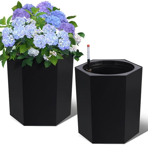 16 Inch Tall Planters Set of 2, Self Watering Pots with Water Level Monitor, Large Flower Pot Outdoor, for Patio, Porch, Living Room, or Home Office
