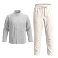 thumbnail image 4 of RUTAYY Men's Outfits Breathable Long Sleeve Solid Color Shirt with Button Pockets Comfortable Pants Yoga Casual Outdoor Wear Classic Travel Clothing Sets, 4 of 6