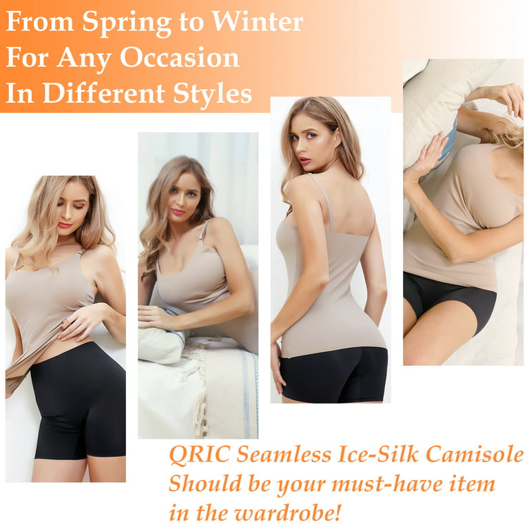 QRIC Women Seamless Compression Cami Top Ice-Silk Under Layering Camisole  Slimming Tank Top With Adjustable Straps 