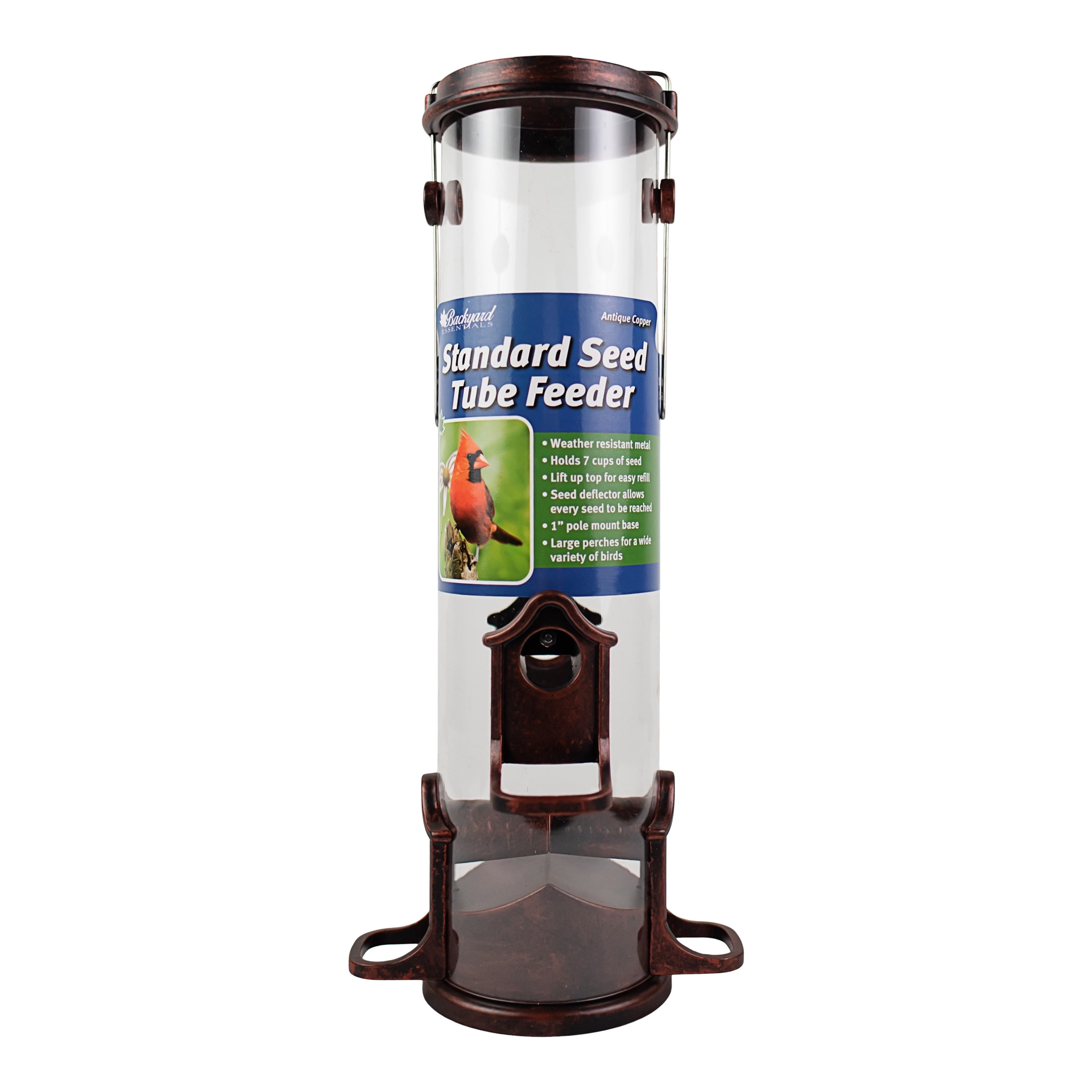Backyards Essentials Standard Tube Feeder Copper Metal Bird Seed Feeder, 7 Cup Capacity