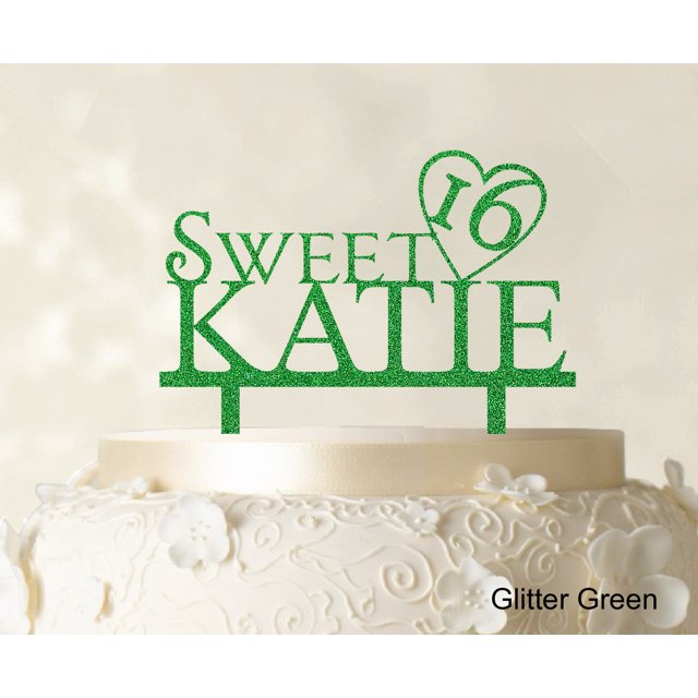 Personalized Birthday Cake Topper Glitter Green Cake Topper Color Option Available 5-7 Inches Wide