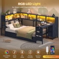 thumbnail image 5 of Twin Size Corner Bed Frame with Desk,Charging Station and Bookcase Storage,Twin Daybed with Storage Drawers and Led Lights, Metal Platform Bed Frame with Open Shelves,Blue, 5 of 9