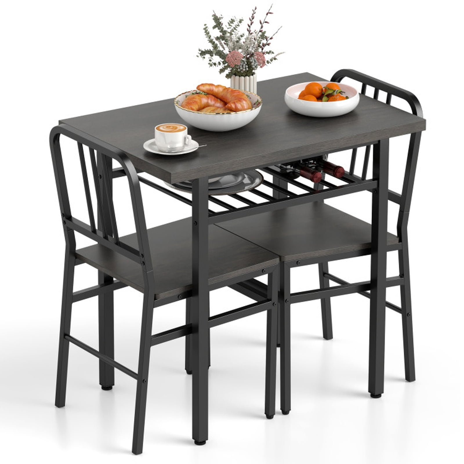 Furnibear 3-Piece Dining Table Set with Rectangular Kitchen Table and 2 Chairs for Kitchen Dining Room Breakfast Nook Home, Gray