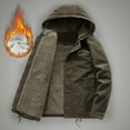 thumbnail image 3 of IYTR Mens Winter Warm Jacket Long Sleeve Zipper Button Hooded Neck Jacket Plus Velvet Coat Solid Color with Pockets Khaki XL, 3 of 4
