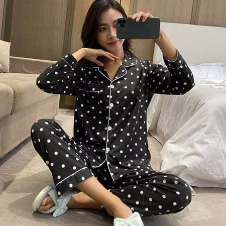 

DanceeMangoo Women Nightwear Sets WAVMIT Women Pajama Set Solid Color Stripes Pyjama Set Long Sleeve Sleepwear Women Top Long Pant