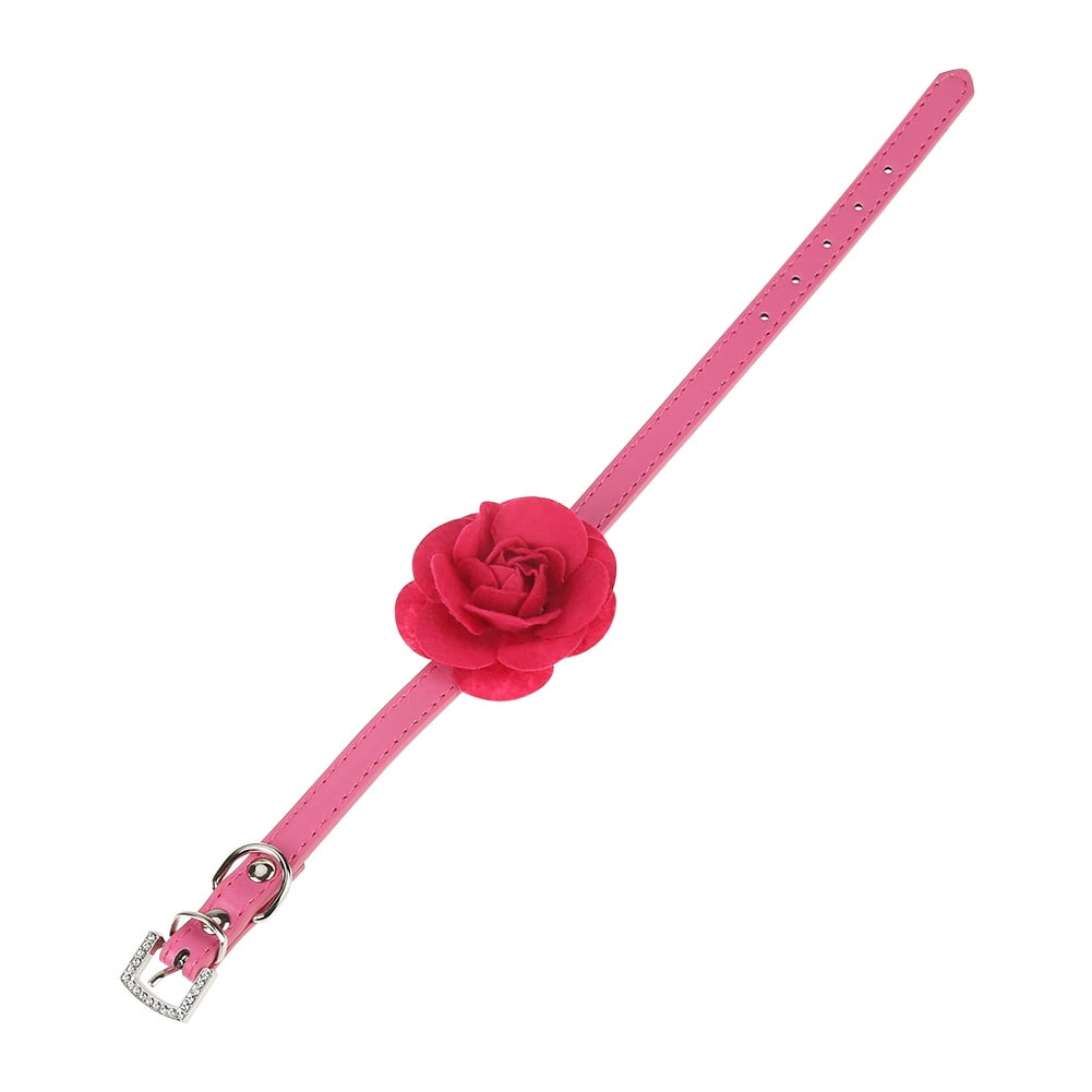 Fashion Lovely PU Leather Rose Flower Pet Dog Collar Puppy Cat