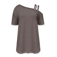 thumbnail image 4 of Fall gakvbuo Cold Shoulder Shirts Womens Summer Tops Short Sleeve One Sided Button Ruched Blouse T-Shirt Casual One Shoulder Tops Vacation Off The Shoulder Tunic Tee Top, 4 of 6