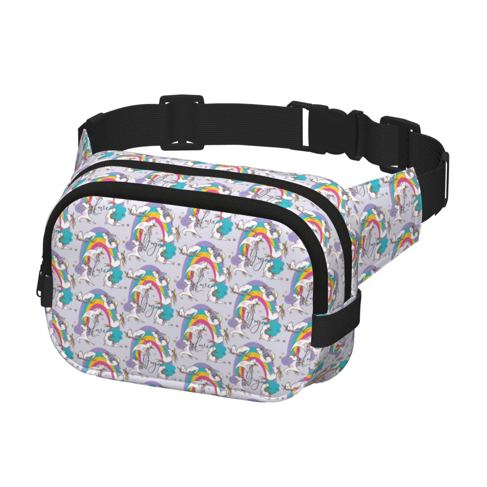 Picia Unicorn DoingYoga Print Square Double-Layer Waist Bag Mini Adjustable Waist Belt Bag Exercise Running Travel Hiking