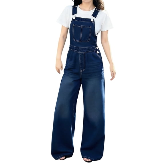 UACY Girls Denim Overalls Straight Leg Jean Dungarees Adjustable Strap Jumpsuit Workwear Kids Buttons Casual Loose Bib Pants  (Blue, 7-8 Years)