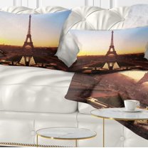 Designart Brown Silhouette of Paris Paris Eiffel Tower - Cityscape Throw Pillow - 12x20