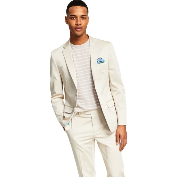 bar III Mens Slim-Fit Cotton Stretch Solid Suit Two Button Blazer Jacket, Beige, 38 Short