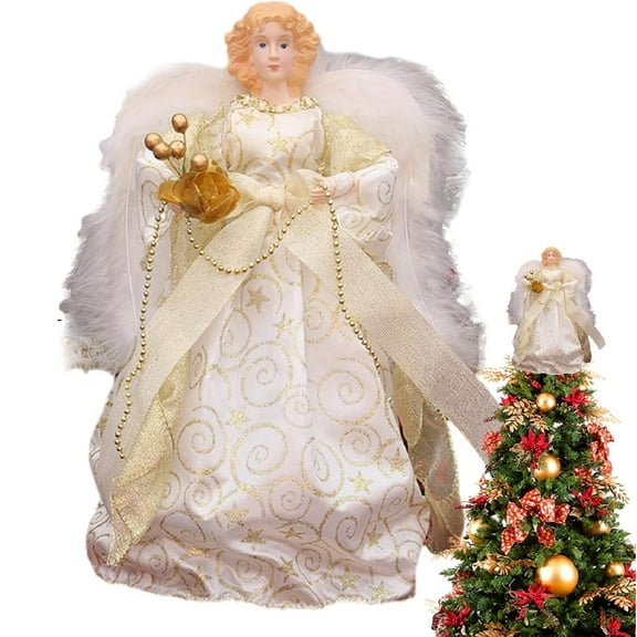 Yhmxh Christmas Tree Topper, 11.81 inch White Angel Tree Topper, Acrylic Tree Toppers Christmas Christmas Doll Tree Top Star Decorations, Elegant Angel Christmas Tree Topper for Home Decor and Gifts