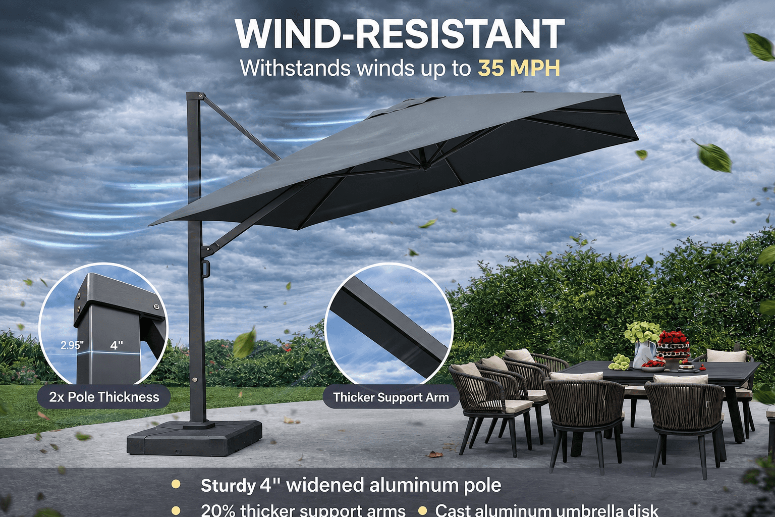 PURPLE LEAF Outdoor Offset Umbrella 9' X 12' Rectangle Large Aluminum Patio Umbrella with 360-degree Rotation Cantilever Umbrella for Garden Outdoor Pool, Grey