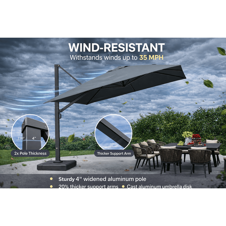 10x 13 rectangular patio table umbrella green AKZ PLUS 10' x 13' Aluminum Cantilever and water PURPLE LEAF Stepless Tilt Cantilever