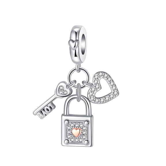 ARVALILS 925 Sterling Silver Heart Lock & Key Charm with CZ Stones, Pendant for Women's Bracelets & Necklaces