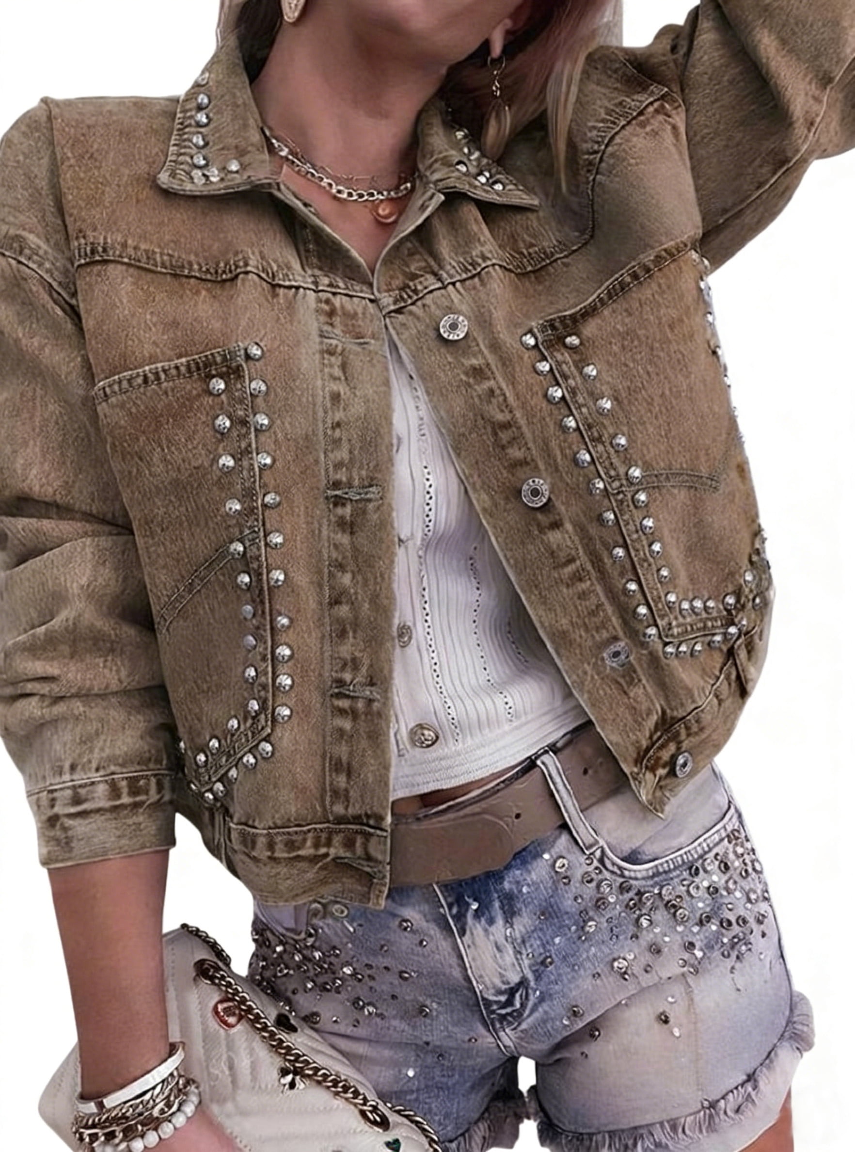 Free Assembly Women's Cropped Denim Jacket with Short Sleeves