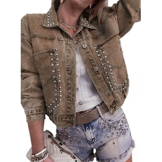 Free Assembly Women's Cropped Denim Jacket with Short Sleeves