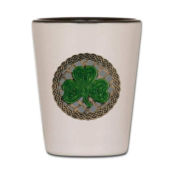 CafePress - Shamrock And Celtic Knots - White/Black Shot Glass, Unique and Funny Shot Glass