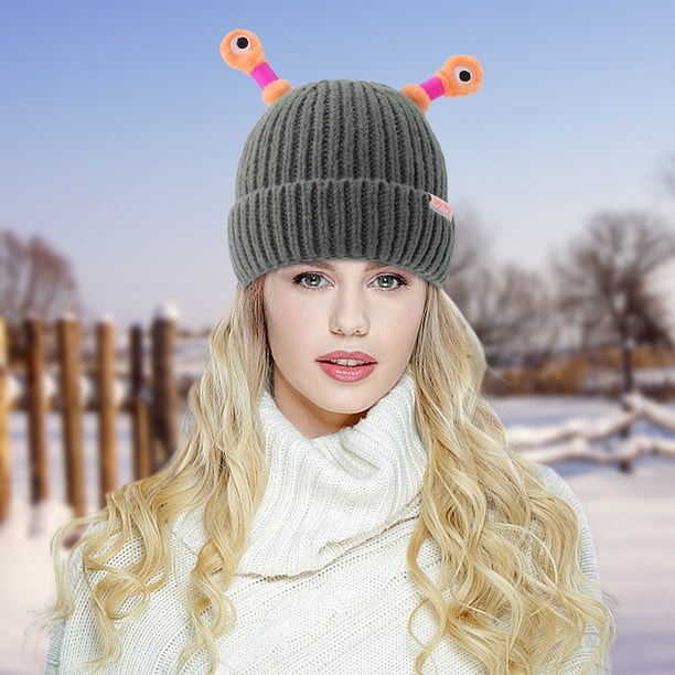 Divertido gorro tejido con antenas intermitentes - Ojos retráctiles para estilo callejero y calidez invernal