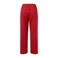 thumbnail image 5 of Huesdet Women Casual Linen Pants Solid Color High Waist Drawstring Wide Leg Pants Loose Trousers with Pockets(Red,3XL), 5 of 5