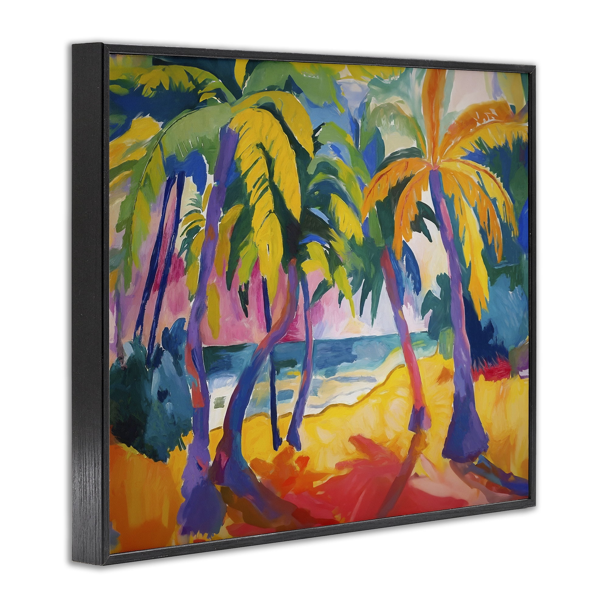 Stupell Industries Tropical Palm Paradise Coastal Painting Black Framed Art Print Wall Art, 20 x 16