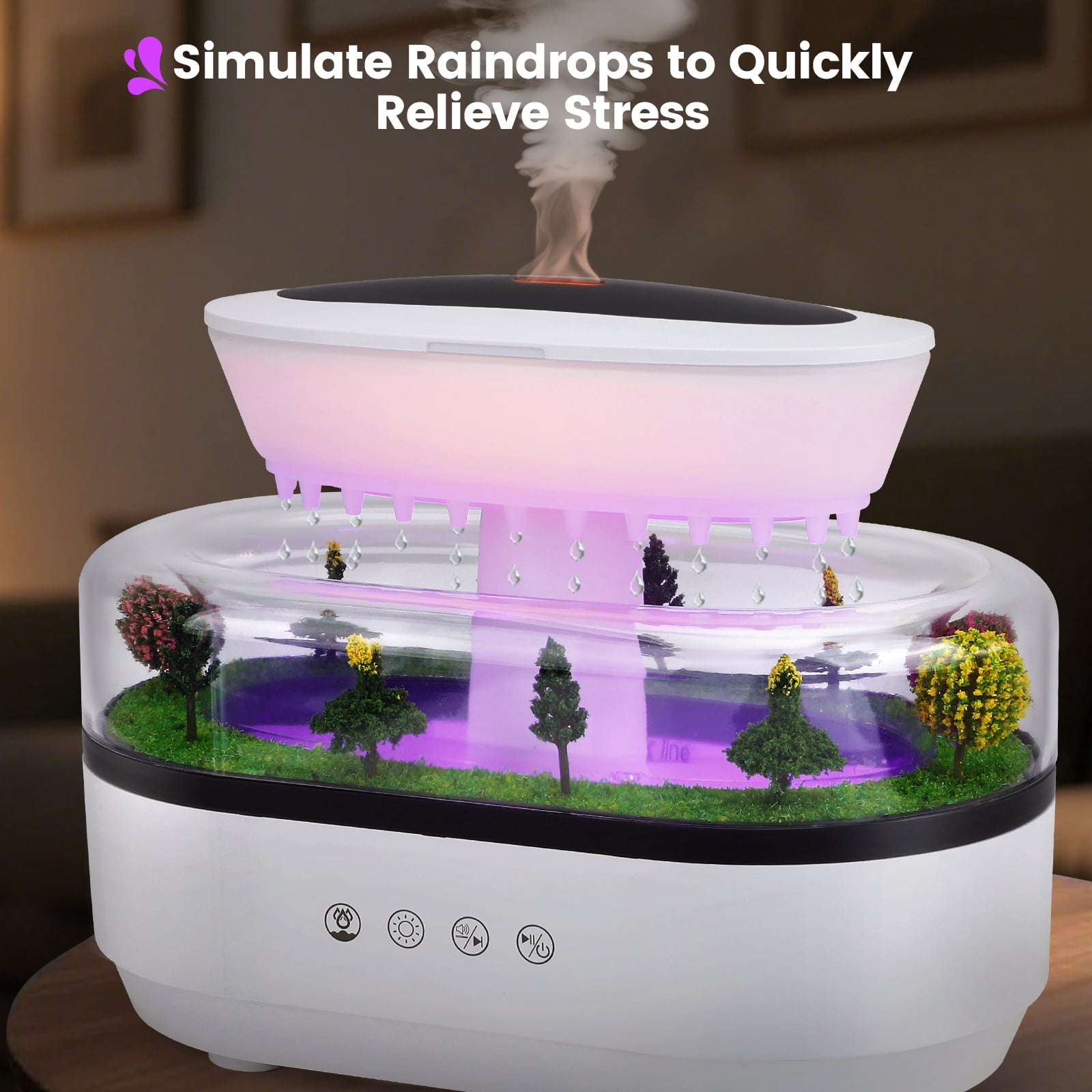 FANCYBANT Oil Diffuser Air Humidifier 250ml Essential Oil Diffuser,7 Colors Rain Aroma Diffuser with White Noise,Room Diffuser for Home,Office,Gift,White