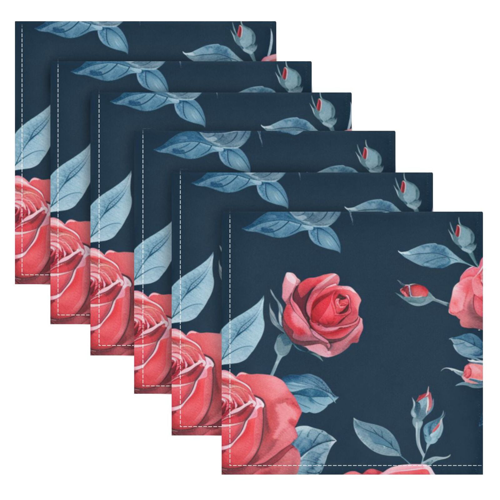 JSTEL Vintage Red Rose Flower Cloth Napkins Set of 6, 20x20 Inch Washable and Reusable Napkin for Decoupage Dinner Party Everyday Use