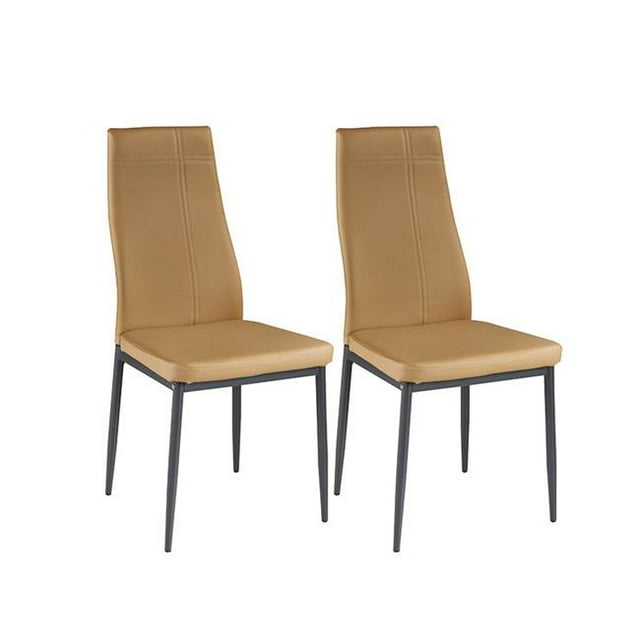 KB D099-2 Light Brown Metal Frame Faux Leather Kitchen & Dining Side Chairs, Set of 2
