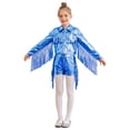 thumbnail image 1 of iiniim Tenues de Danse Jazz Métalliques à Franges pour Filles Enfants Veste à Manches Longues avec Shorts Mode Urbaine Performance Bleu 12, 1 of 6