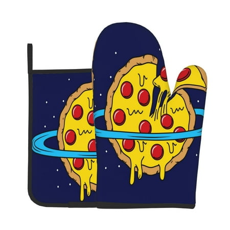 

Tebeau PLANETA EN FORMA DE PIZZA Print Oven Mitts and Pan Racks 2-Piece Set Kitchen Oven Mitts and Pan Racks Heat Resistant 500 °F for Baking and Cooking