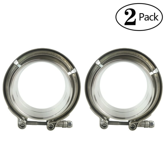 POWERWORKS 2X 3" Inch Stainless Steel V-Band Bolt Clamp with 2 Pcs Male Female Flanges for Turbo Exhaust Downpipes