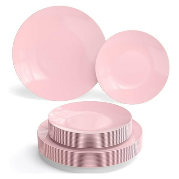 60 Pcs Pink Plates Plastic Dinner Plates 30 Guests I 30-10" Heavy Duty Plastic Plates & 30-8" Dessert Plates | Disposable Dinnerware Set Pink Plates, Pink Plastic Plates Party Plates