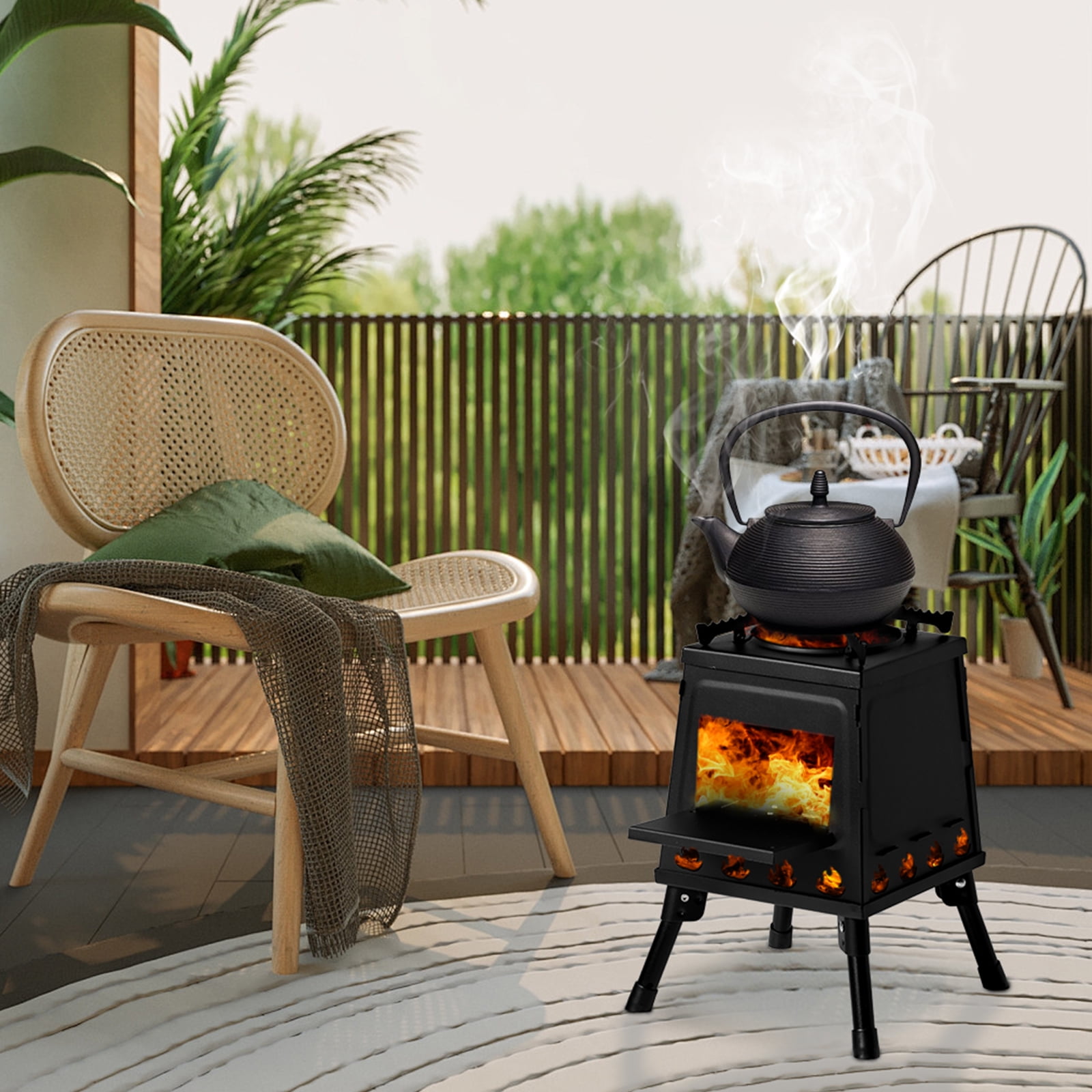 36*36*46.5cm Wood Burning Camping Stove - 40% Fuel Efficient, Portable, Multi-Fuel, for Camping, Hunting, Fishing​