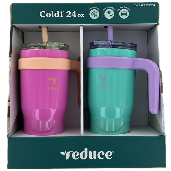 Reduce Cold1 24 Fluid Ounce Mug, 2 Pack (Pink/Teal)