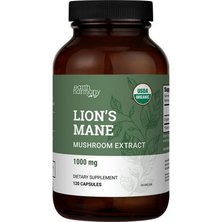 Earth Harmony Lions Mane Mushroom Supplement 1000 mg - Brain Health Supplement- 120 ct