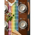 thumbnail image 2 of Colorful Gradient Plaid Table Runner Cotton Linen 120 Inch Holiday Dresser Scarves,Ombre Abstract Modern Check Tablerunner for Kitchen Coffee Dining Bedroom Living Room Dinner Scarf Décor 13''x120'', 2 of 9