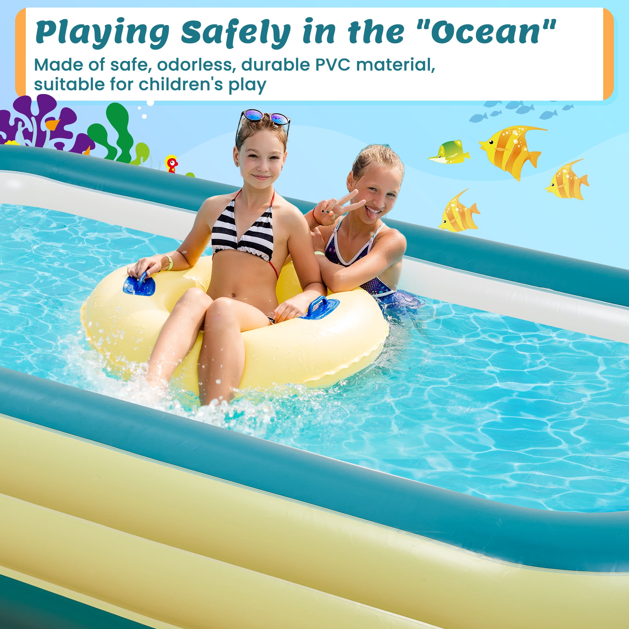 Naipo Inflatable Swimming Pool 120"x72"x22" Blow up Pool , Full-Sized Above Ground Family Pool, Summer Water Party, Backyard, Outdoor Beach Garden Lawn , Yellow