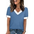 thumbnail image 3 of Pxxlle Short Sleeve Tops for Women Fashion Color Block Graphic Tees Loose Fit Summer V Neck T Shirts for Beach Vacation Blue XXL, 3 of 10